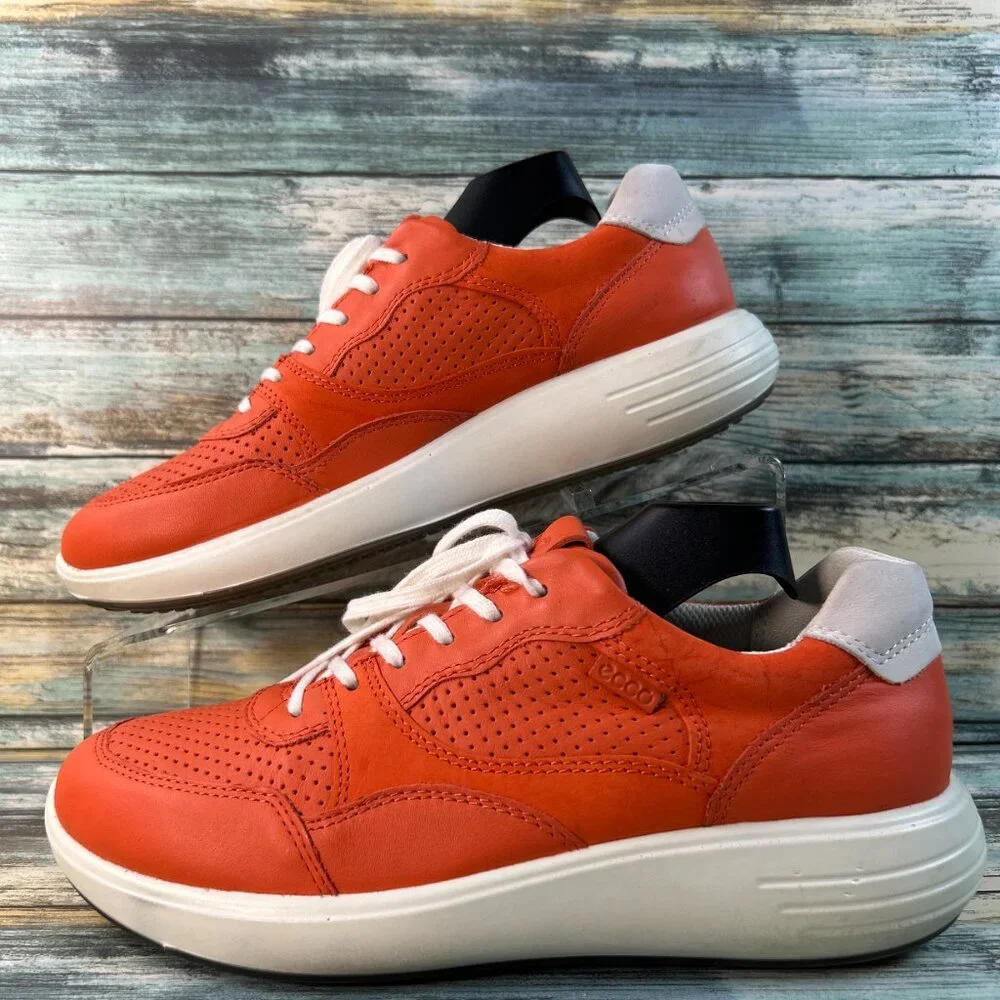 Ecco Soft 7 Runner Sneaker Womens 7 Orange Leather Athletic Shoes Wedge Lace Up - Picture 4 of 11